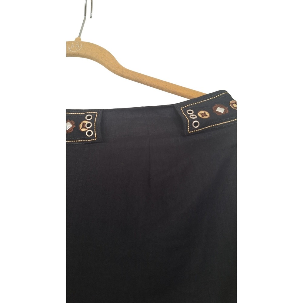 Richard Malcolm Black Embroidered Linen‎ Blend Pencil Skirt Women's Size 12 - Picture 3 of 8